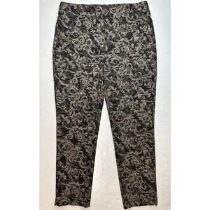 Chicos Pants Ponte Knit Slim Ankle 1 (US 8/Med) Tan Floral Shimmer Slimming EUC